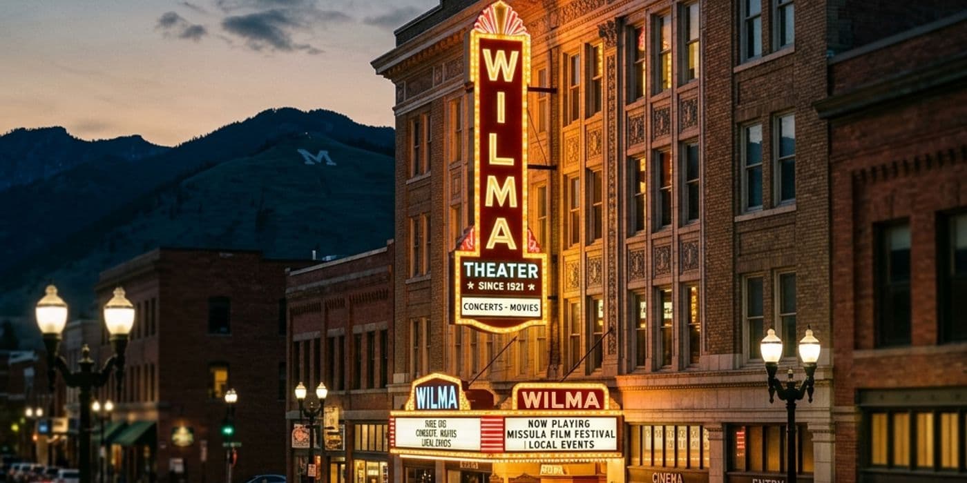 Historic Wilma Theater Facade and Marquee in downtown Missoula