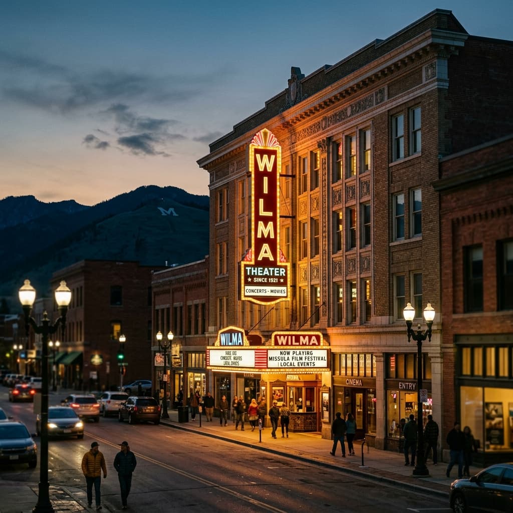 Historic Wilma Theater Facade and Marquee in downtown Missoula